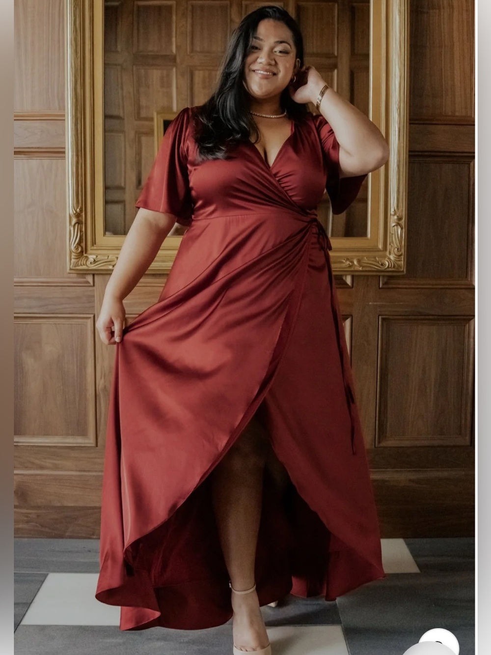 Baltic Born Satin Wrap Maxi Dress in Deep Wine Red